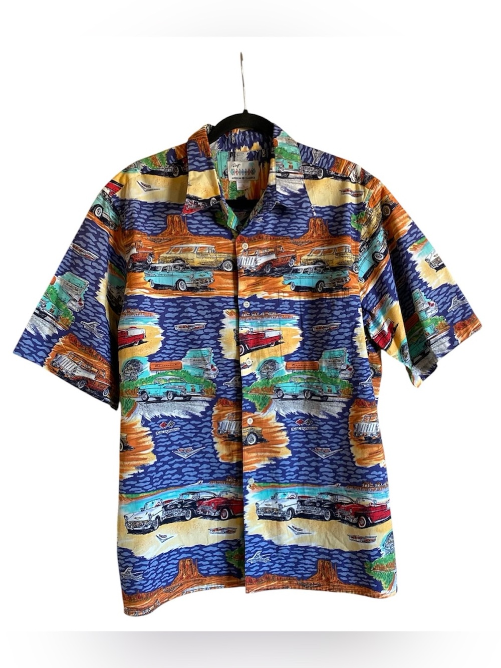 Men’s Reyn Spooner American Classics Button Up Shirt Top Vintage Cars L